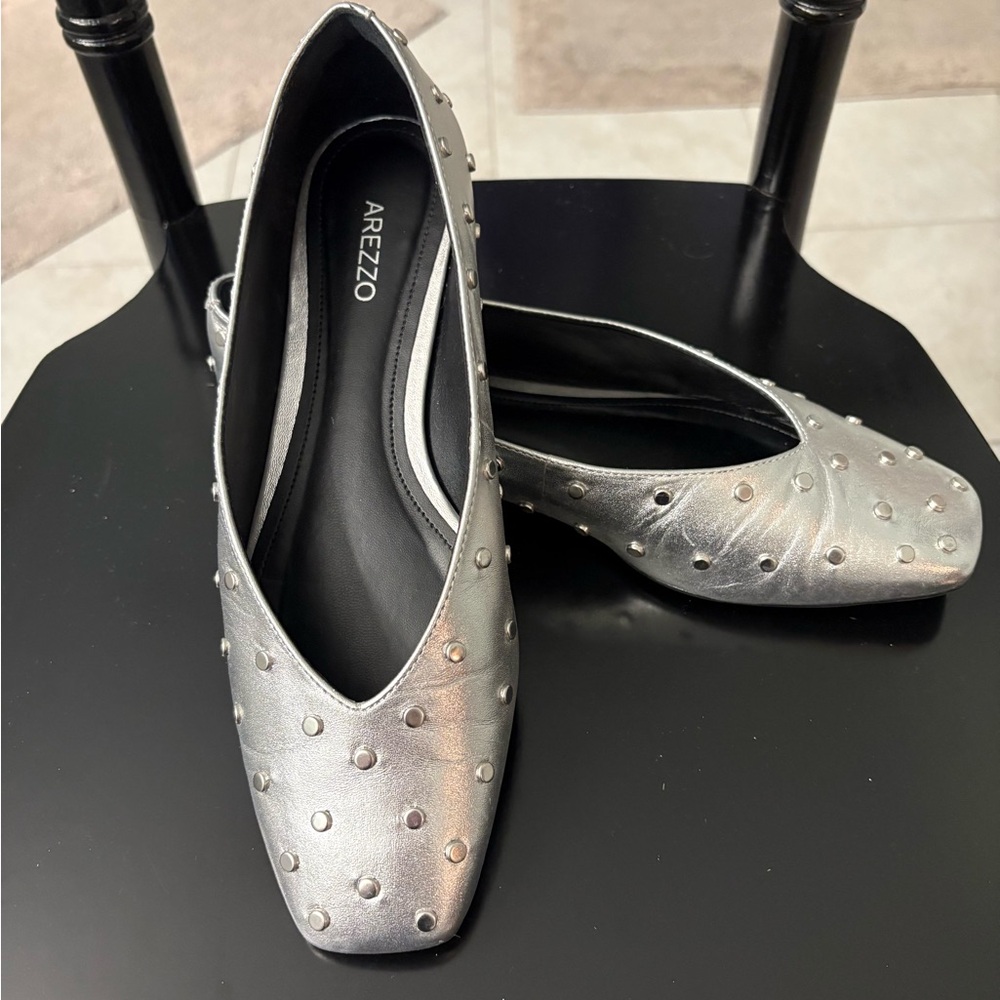 Arezzo Silver Studded Women's Flats - Picture 2 of 6